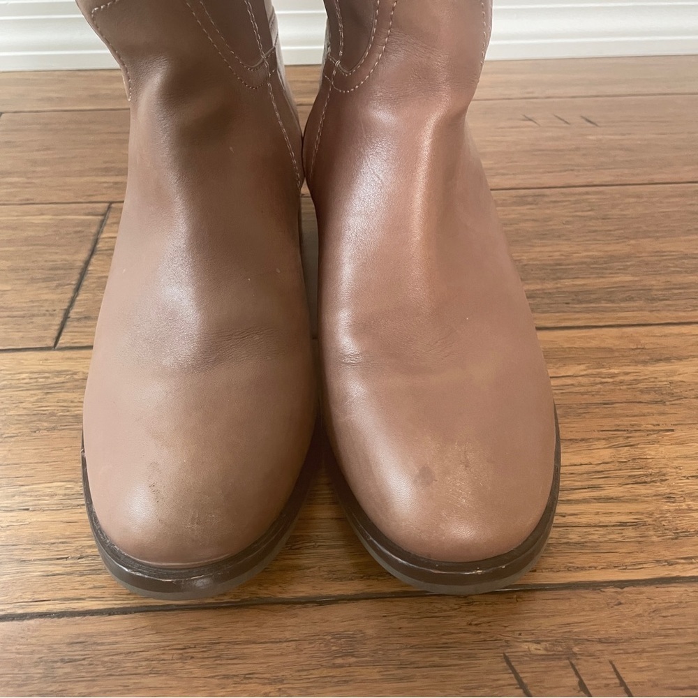 Tory Burch tan brown Leather Knee-High Boots zip up boots fall boots block heel - Picture 10 of 16